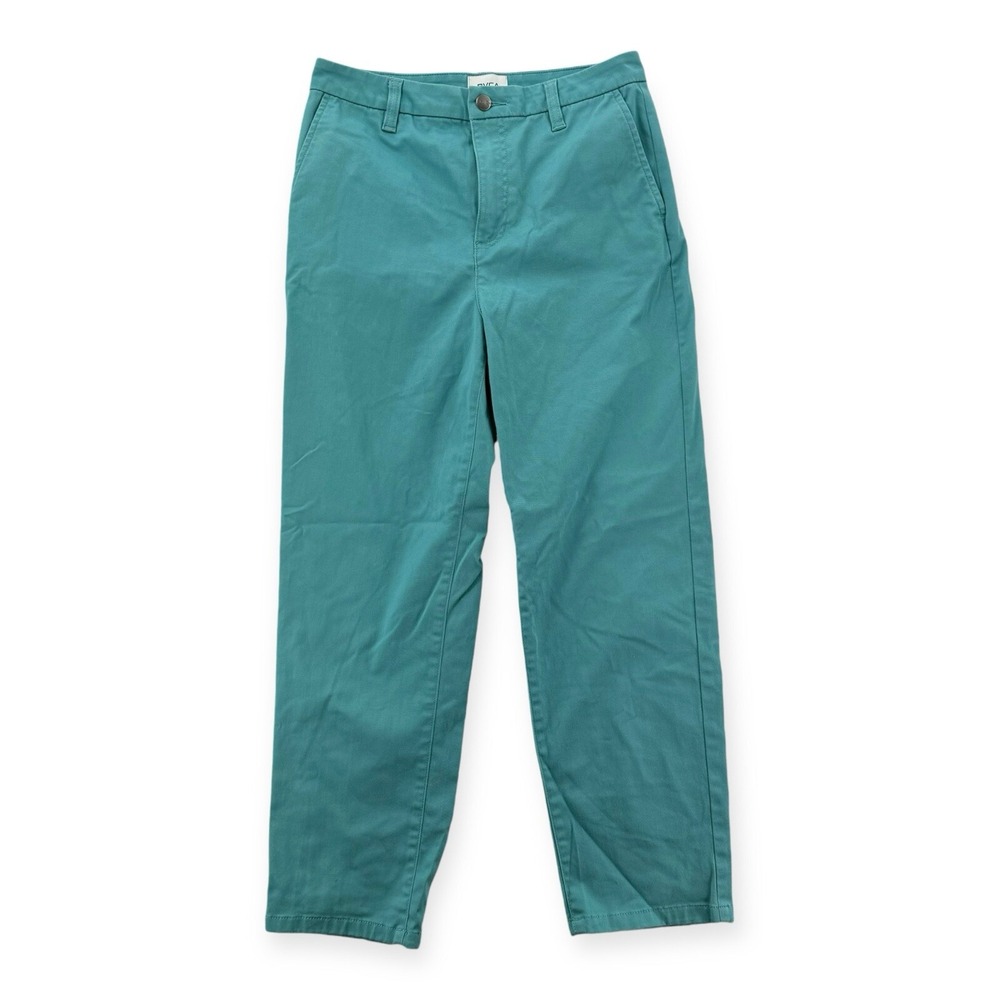 RVCA Pants Womens Size 27 Blue‎ High Rise Stretch Trousers Straight Leg Chino